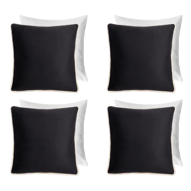 4 Pack Matte Velvet Piped Filled Cushion Covers Home Decor Set - OHS