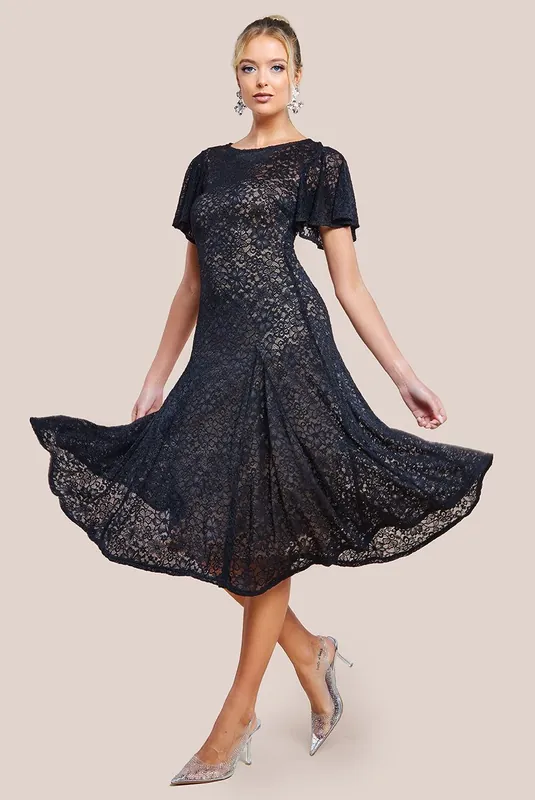 Flutter Sleeve Lace A-Line Midi Dress