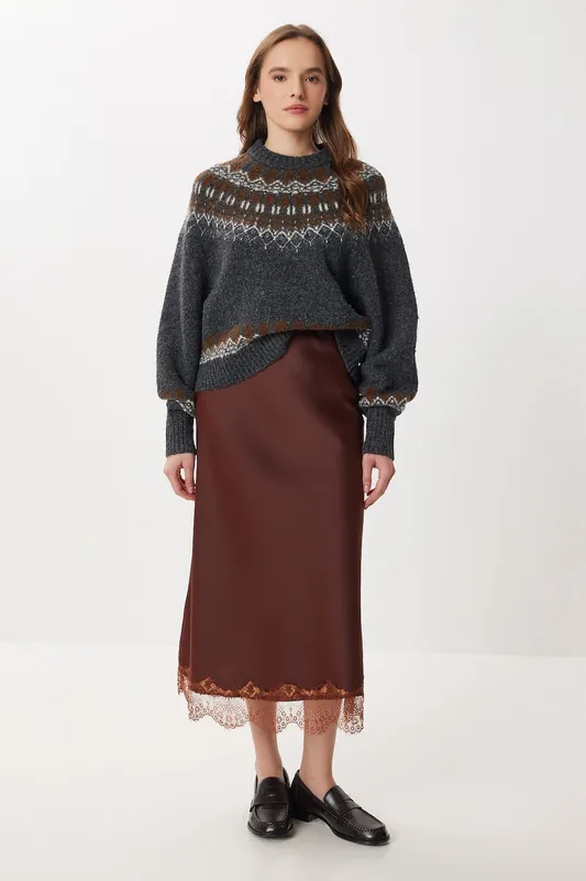Pull-On Satin Long Skirt