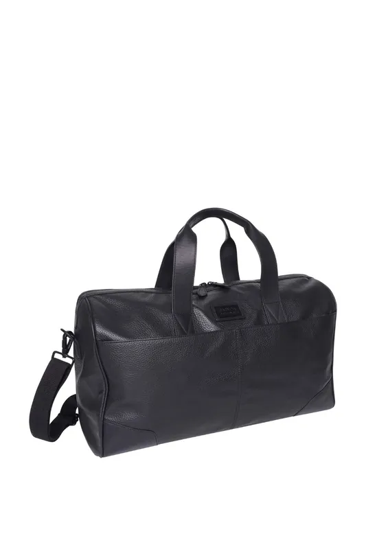 Black Real Leather Holdall - Barneys Originals