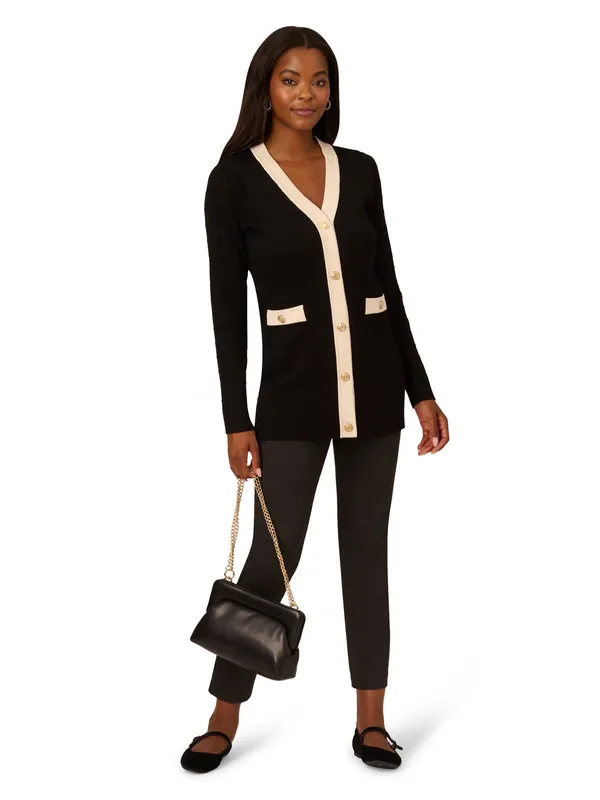 V-Neck Button Down Textured Long Cardgan With Long Sleeves