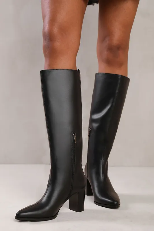 Delta' Block Heel Knee High Boots With Side Zip - Where's That From