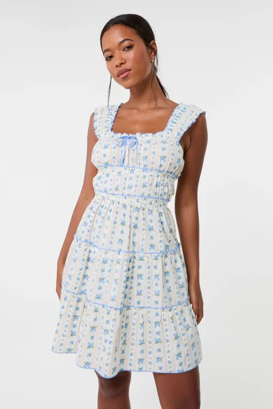 Ivory Tie Front Tiered Milkmaid Mini Dress - Pink Vanilla