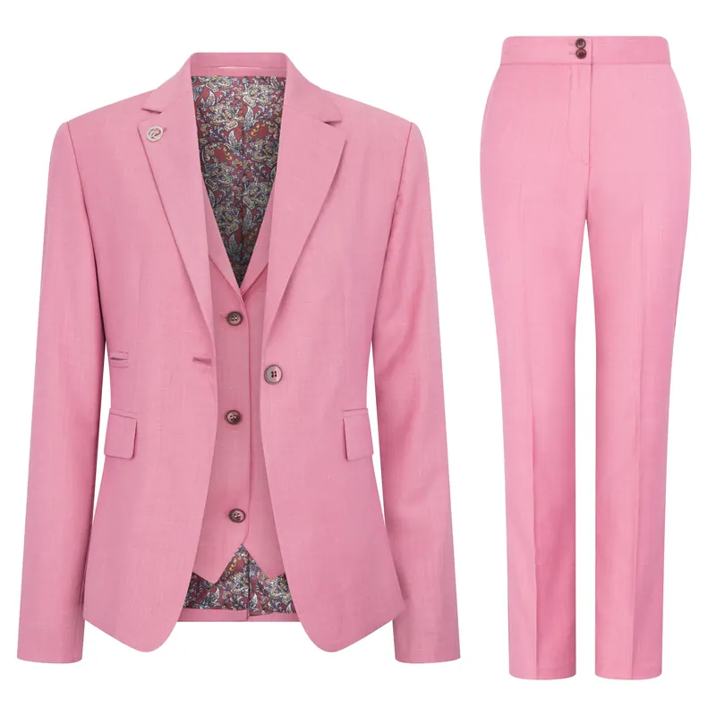 Women's 3 Piece Tailored Fit Plain Pink Formal Office Suit - Infinity Leather