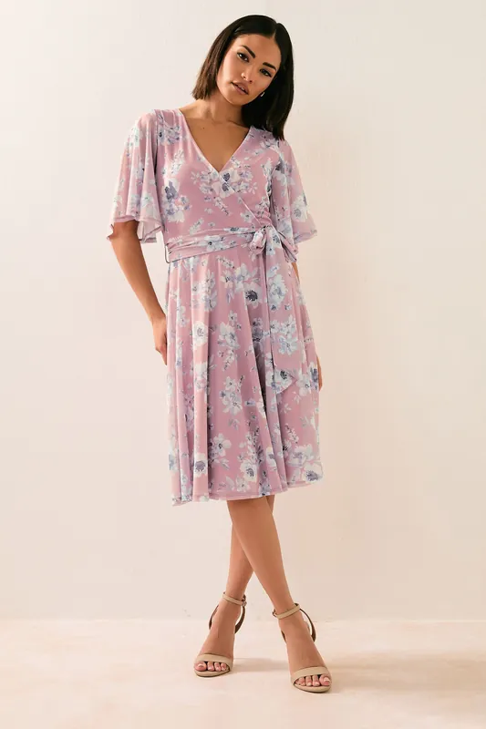 Petite Mesh Floral Midi Dress - PixieGirl
