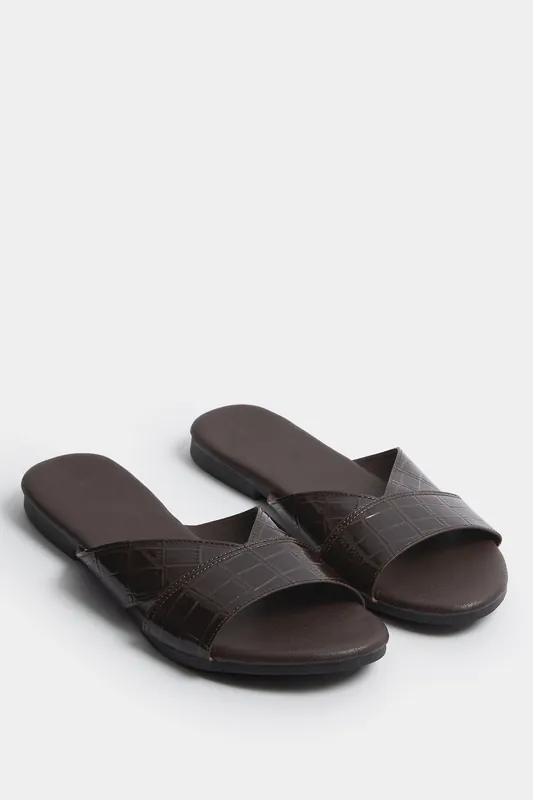 Faux Leather Mule Sandals In Wide E Fit - Yours