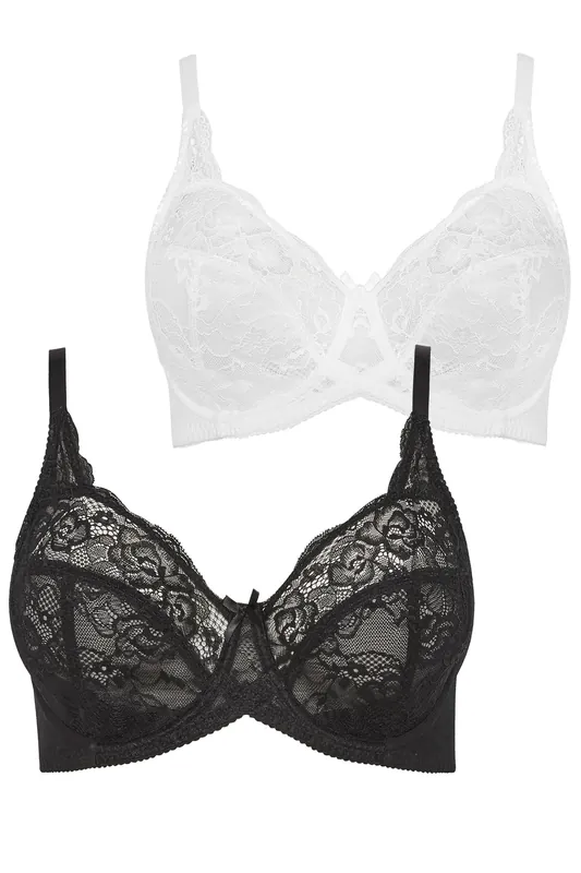 2 Pack Lace Wired Bras - Yours