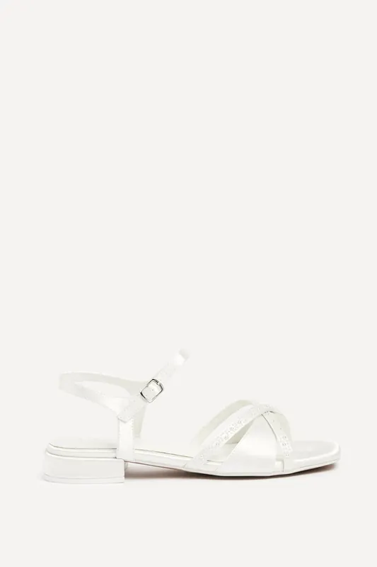 Spellbound Bridal Ivory Satin Low Heel Sandals - Linzi
