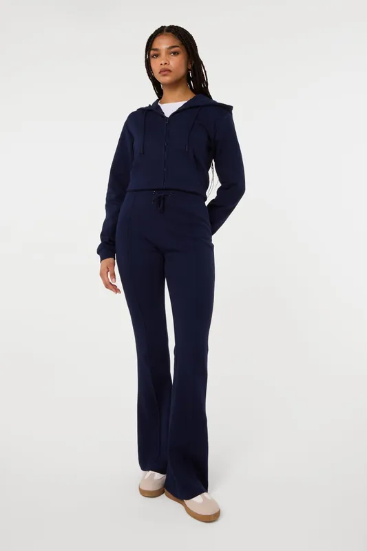 Navy Pin Tuck Jersey Flares - Pink Vanilla