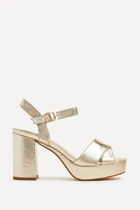 Verony Gold Faux Leather Platform Block Heel - Linzi
