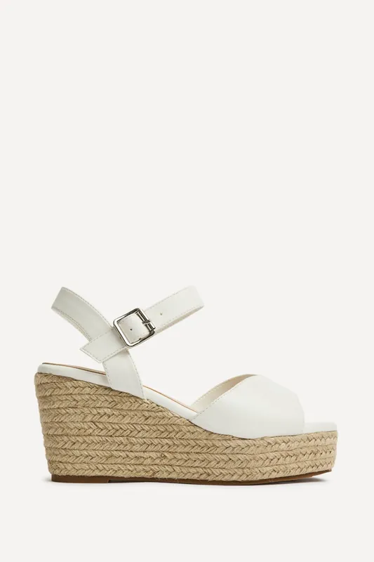 Duchess Wide Fit White Wedge Sandals - Linzi