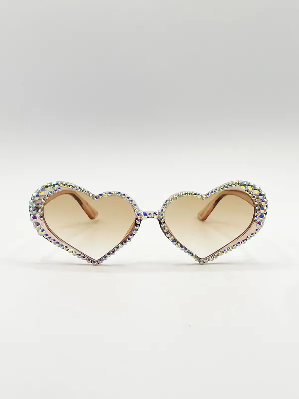 Heart Sunglasses with Gem Detail in Champagne - SVNX
