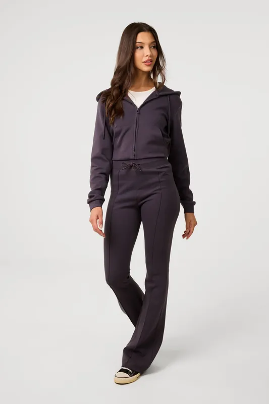 Dark Grey Pin Tuck Jersey Flares - Pink Vanilla
