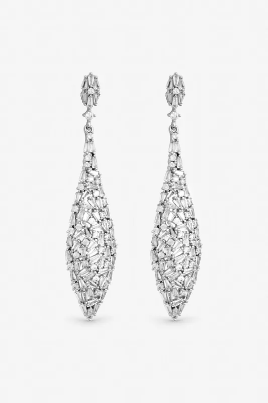 Rhodium Plated Mixed Stone Statement Earrings - Jon Richard