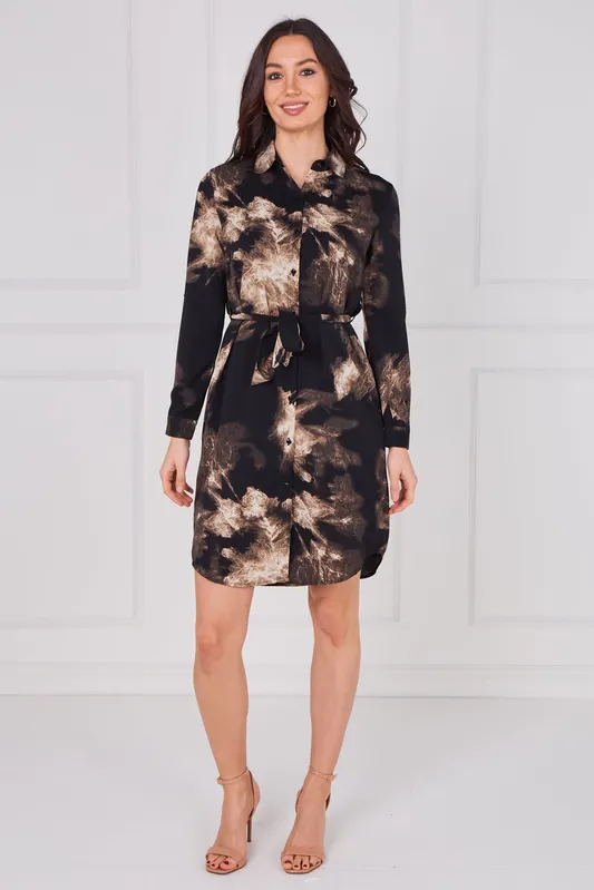 Caramel Marble Effect Print Shirt Dress - Love Sunshine