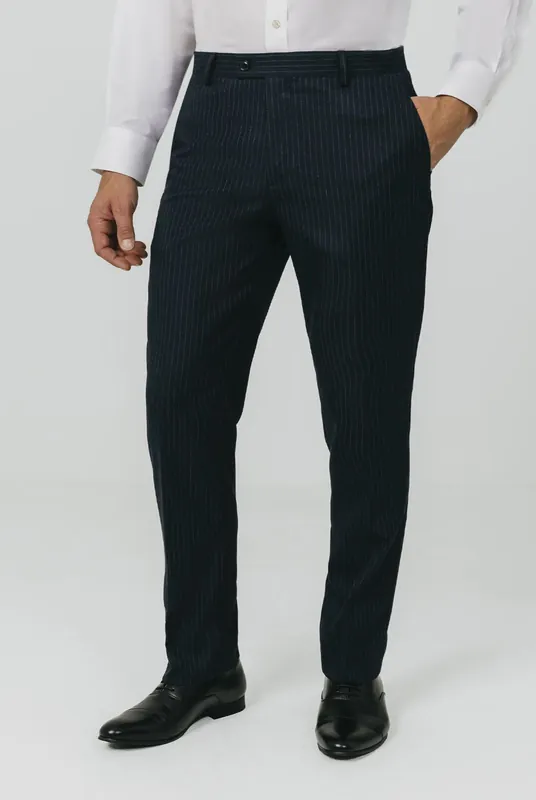 Navy Chalkstripe Suit Trousers - Dobell