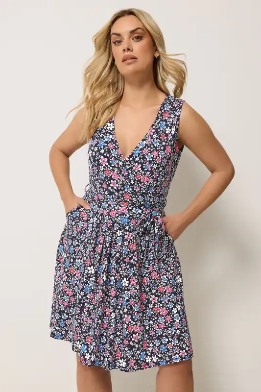 Floral Sleeveless Wrap Front Dress - Yours