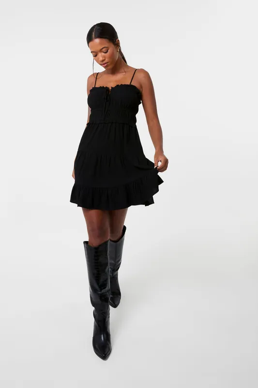 Black Ruched Cami Milkmaid Mini Dress - Pink Vanilla