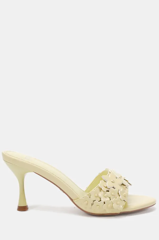 Yearning' Flower Detail Heeled Mule Sandal - Novo