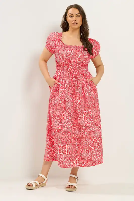 Paisley Poplin Bardot Dress - Yours