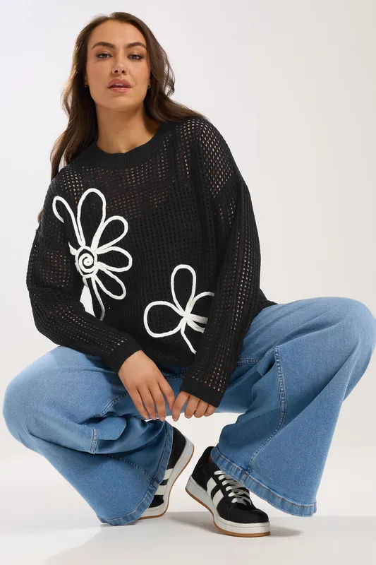 Crochet Knit Floral Knitted Jumper - Yours