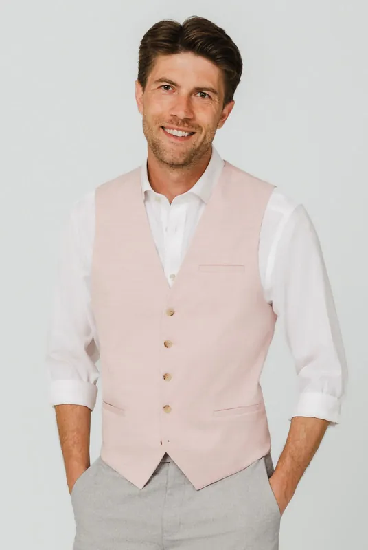 Light Pink Textured Weave Waistcoat - Dobell