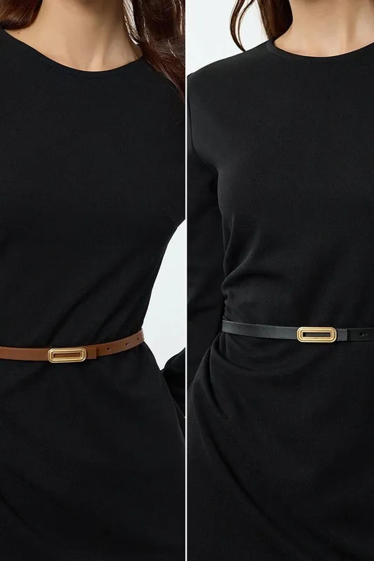 Double Pack Slim Rectangle Buckle Women’s Belt Set - WOVCOR
