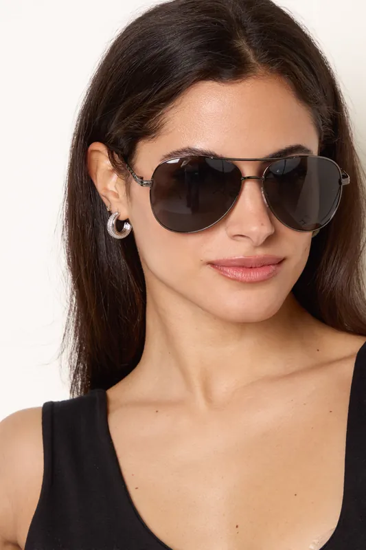 Black Frame Aviators With Polarised Lens - Blue Vanilla