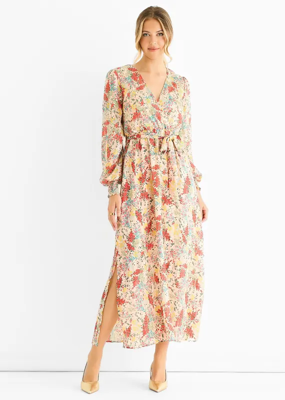 Multi Jacquard Chiffon Midi Dress - Gini London