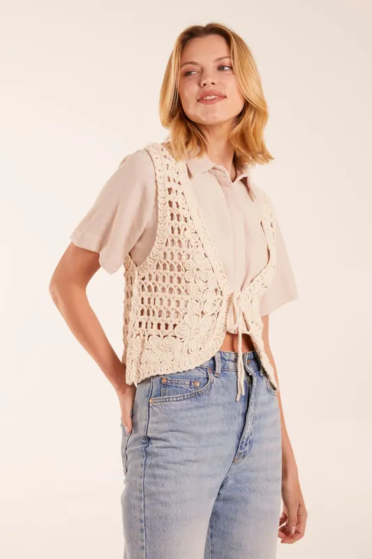 Crochet Floral Vest - Blue Vanilla
