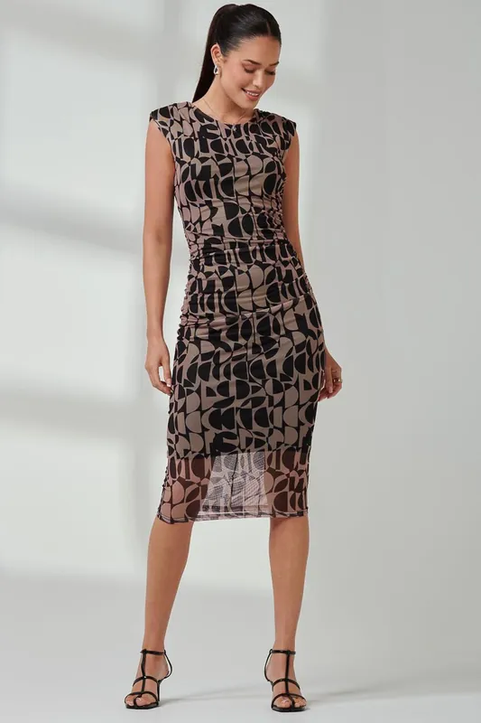 Shoulder Pad Mesh Bodycon Dress - Jolie Moi