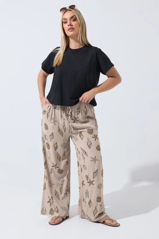 Leopard Shell Wide Leg Trousers - Yours