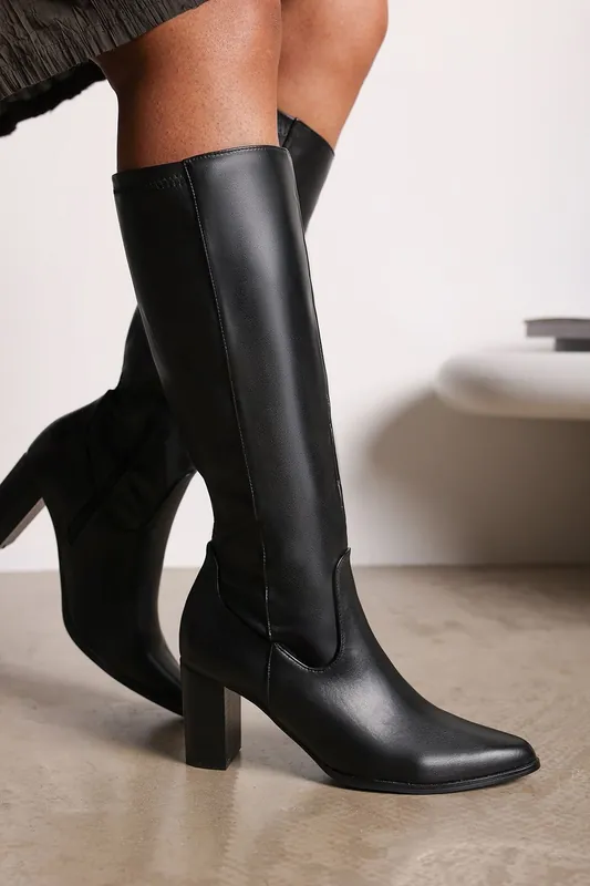 Frankie' Faux Leather Knee High Boots with Block Heel - Where's That From