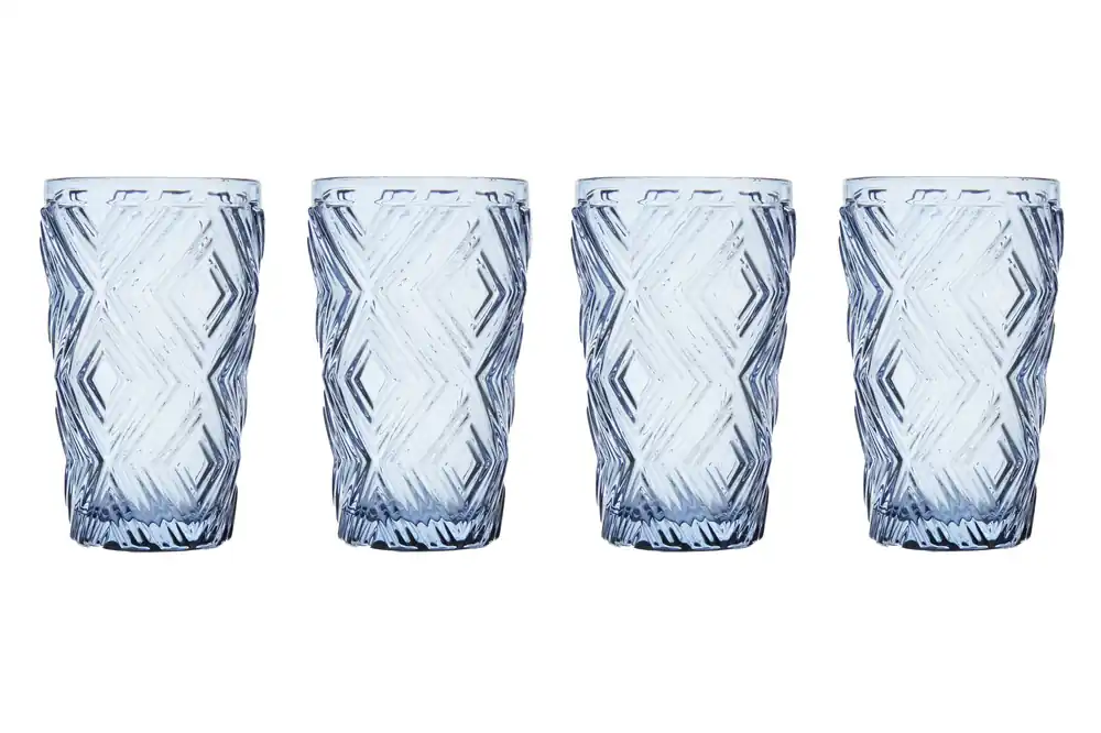 Unique Set Of 4 Clear Highball Glasses, Engraved Crystal Water Glasses, Diamond-Patterned Crystal Tumbler