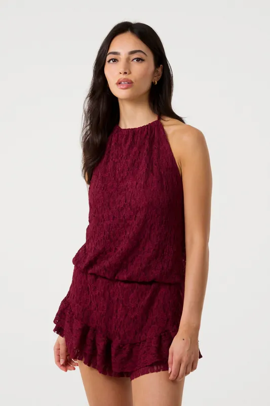 Wine Lace Halterneck Top - Pink Vanilla