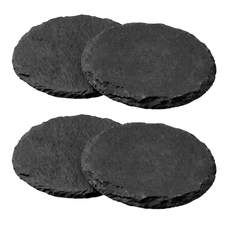 Handcrafted Set Of Four Slate Round Coasters, Durable Natural Slate Four Coasters, Versatile Coasters - Orsina