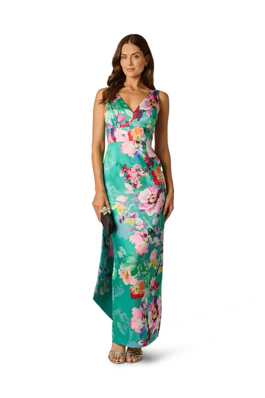 Printed Mikado Bow Back Gown - Adrianna Papell
