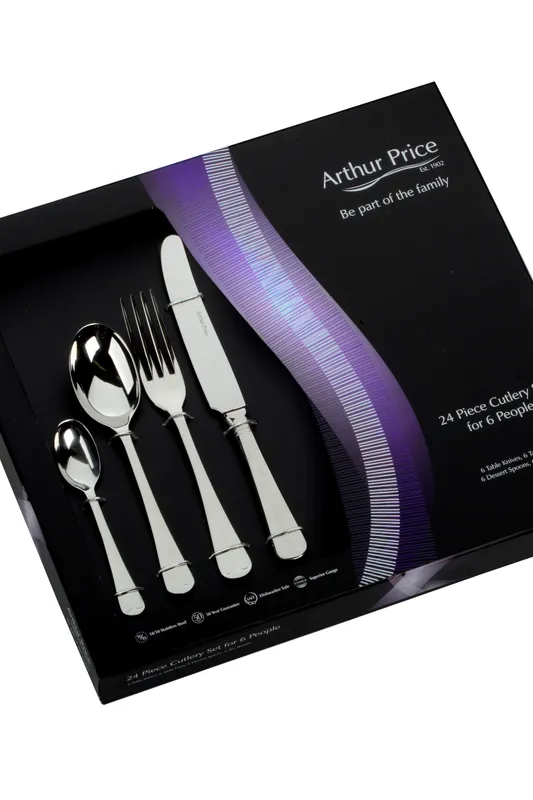 'Rattail' Stainless Steel 24 Piece 6 Person Boxed Cutlery Set - Arthur Price