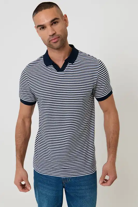 Domino' Revere Collar Striped Pique Polo - Threadbare