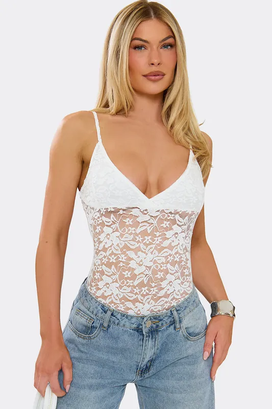 Strappy V-neck Lace Bodysuit