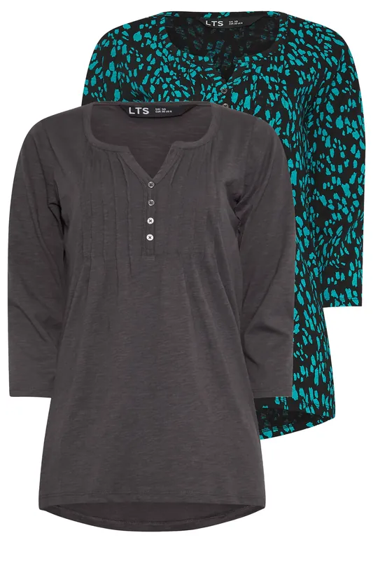 Tall 2 Pack Cotton Henley Tops - Long Tall Sally