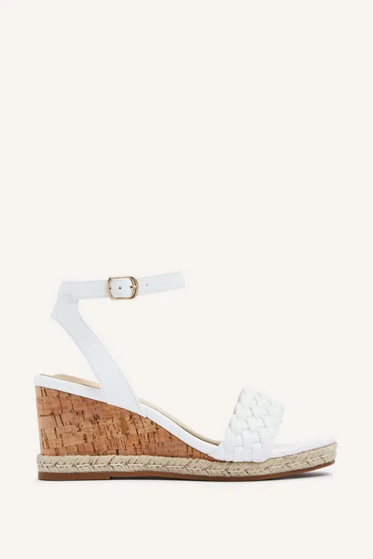 Regan White Faux Leather Wedge Sandals - Linzi