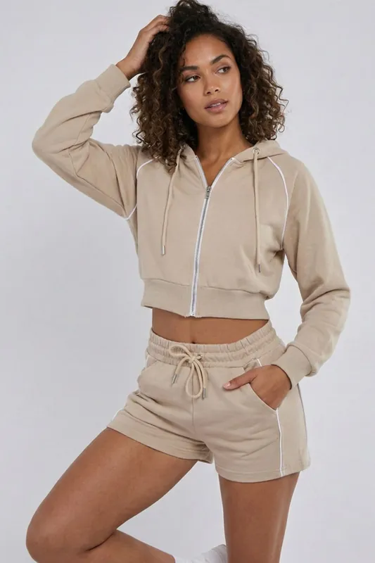 Piping Detail Hoodie and Shorts - Co-ord Set