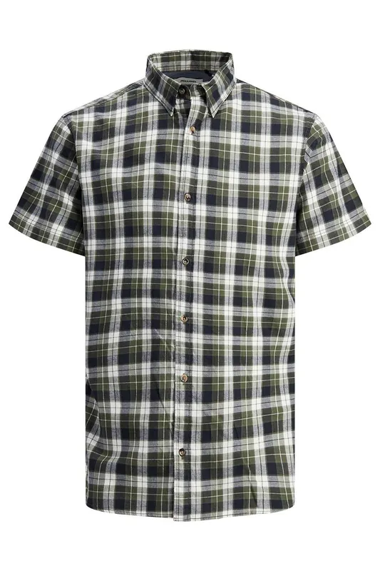 Mens Olive Night Checked Shirt Cotton Short Sleeve Casual Size S - Jack & Jones