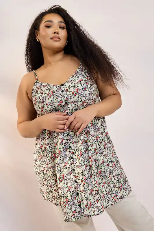 Floral Button Cami Vest Top - Yours