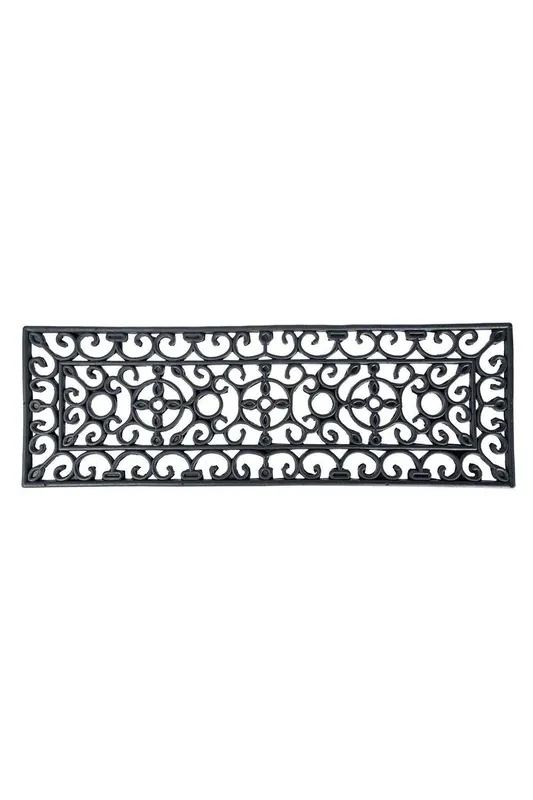 Black Wrought Iron Effect Parisian Rubber Doormat 75 x 25cm - Homescapes