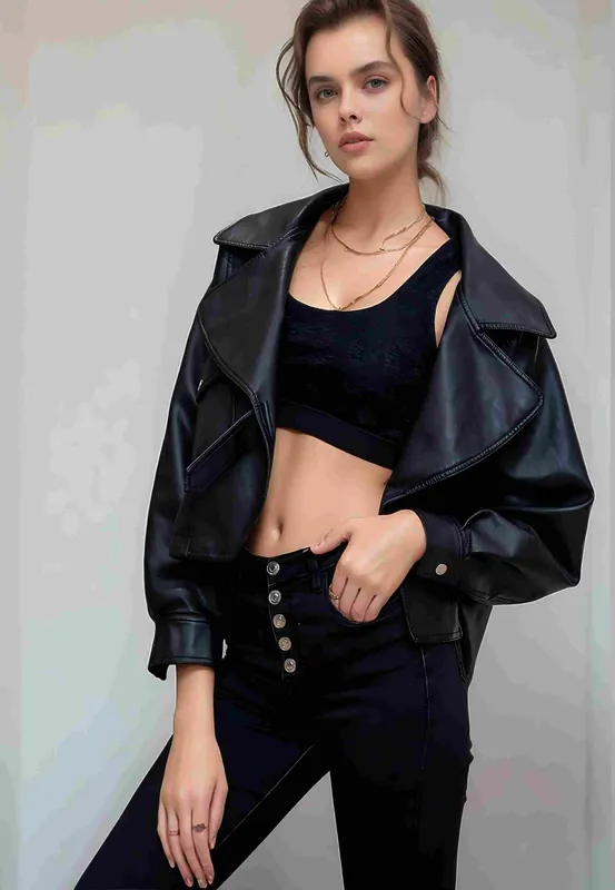Black Faux Leather Biker Jacket - Divine Grace