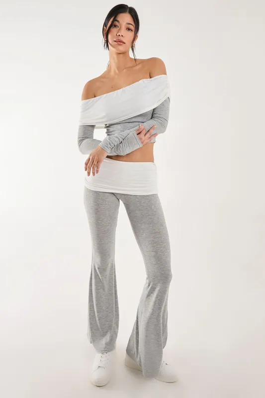 Fold Over Waist Lounge Flares - Pink Vanilla