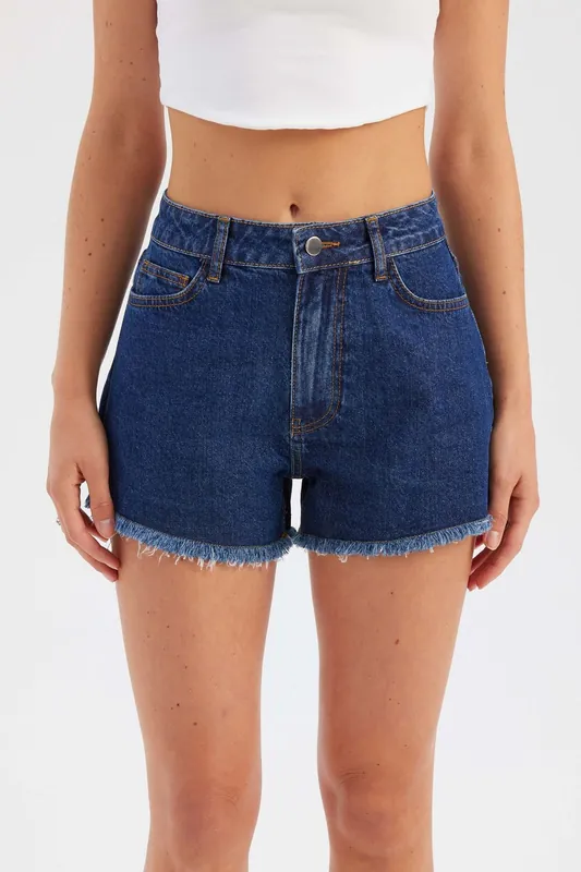 Denim Solid High Waist Shorts - Hiccup