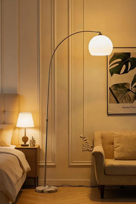 Modern Arched Floor Lamp with Marble Base Adjustable Height 145-220CM